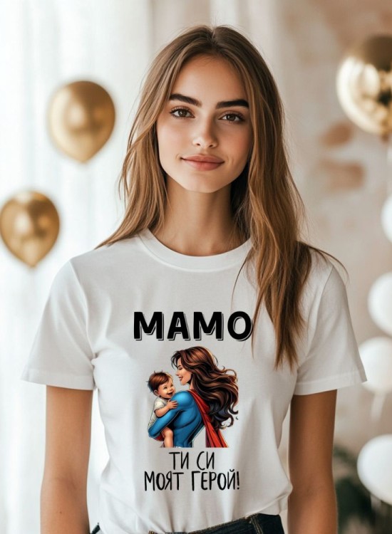 Дамска тениска Мамо, ти си моят герой! - За мама - Jaba.bg