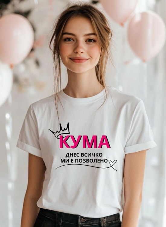 Тениска за моминско парти - Кума всичко ми е позволено - Моминско парти - Jaba.bg
